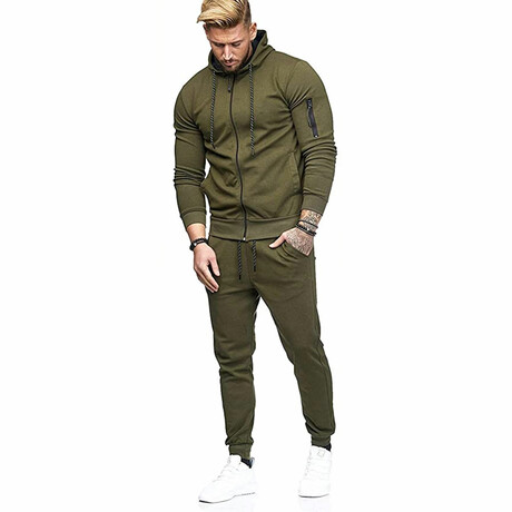 Men's Heathered Slim Fit Track Suit // Olive Green (XS)