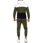 Men's Color Block Track Suit // White + Olive + Black (XL)