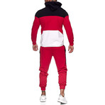 Men's Color Block Track Suit // Black + Red + White (XL)