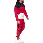 Men's Color Block Track Suit // Black + Red + White (M)