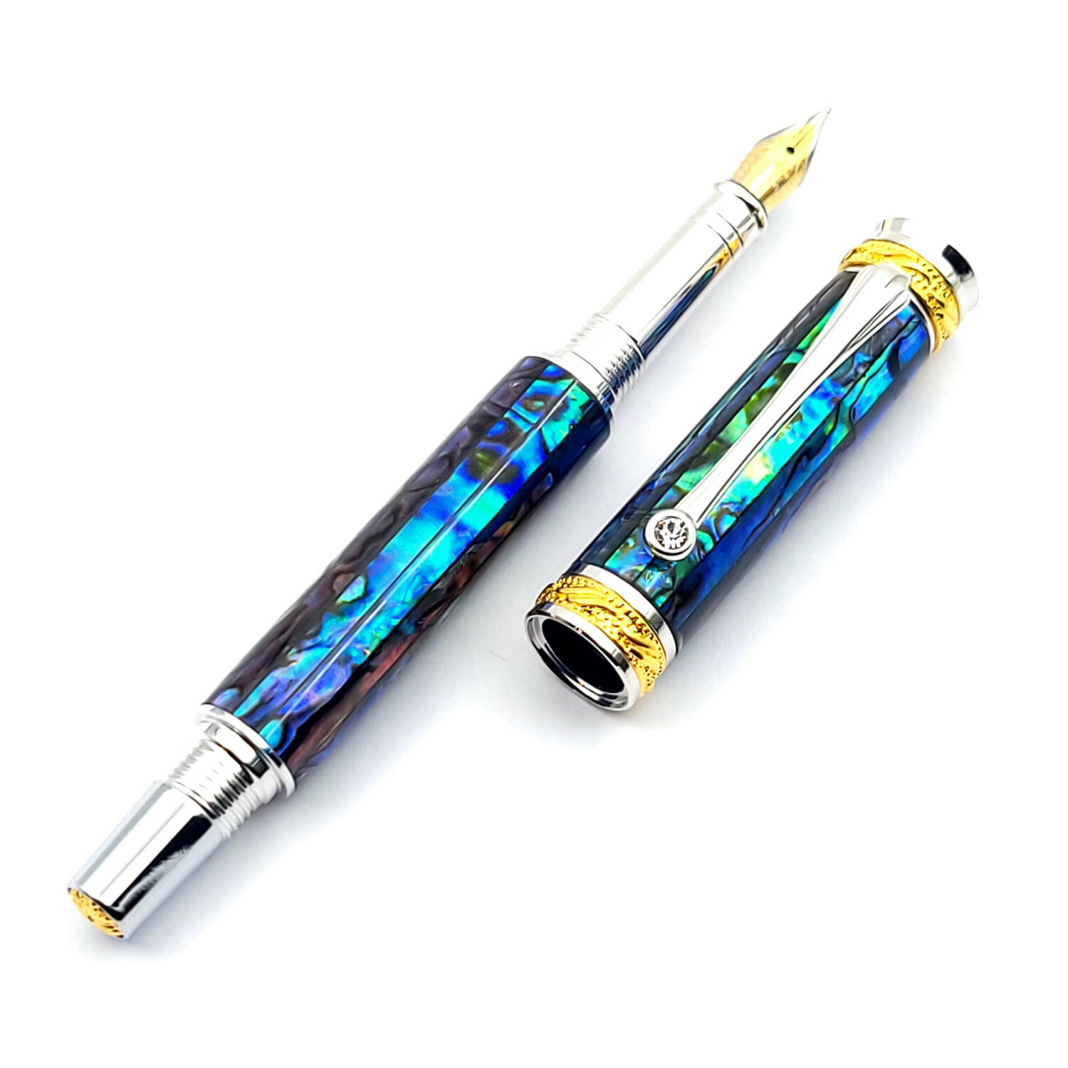 Auckland Jr Abalone Shell Fountain Pen // 22k Gold + Chrome Woodnotch
