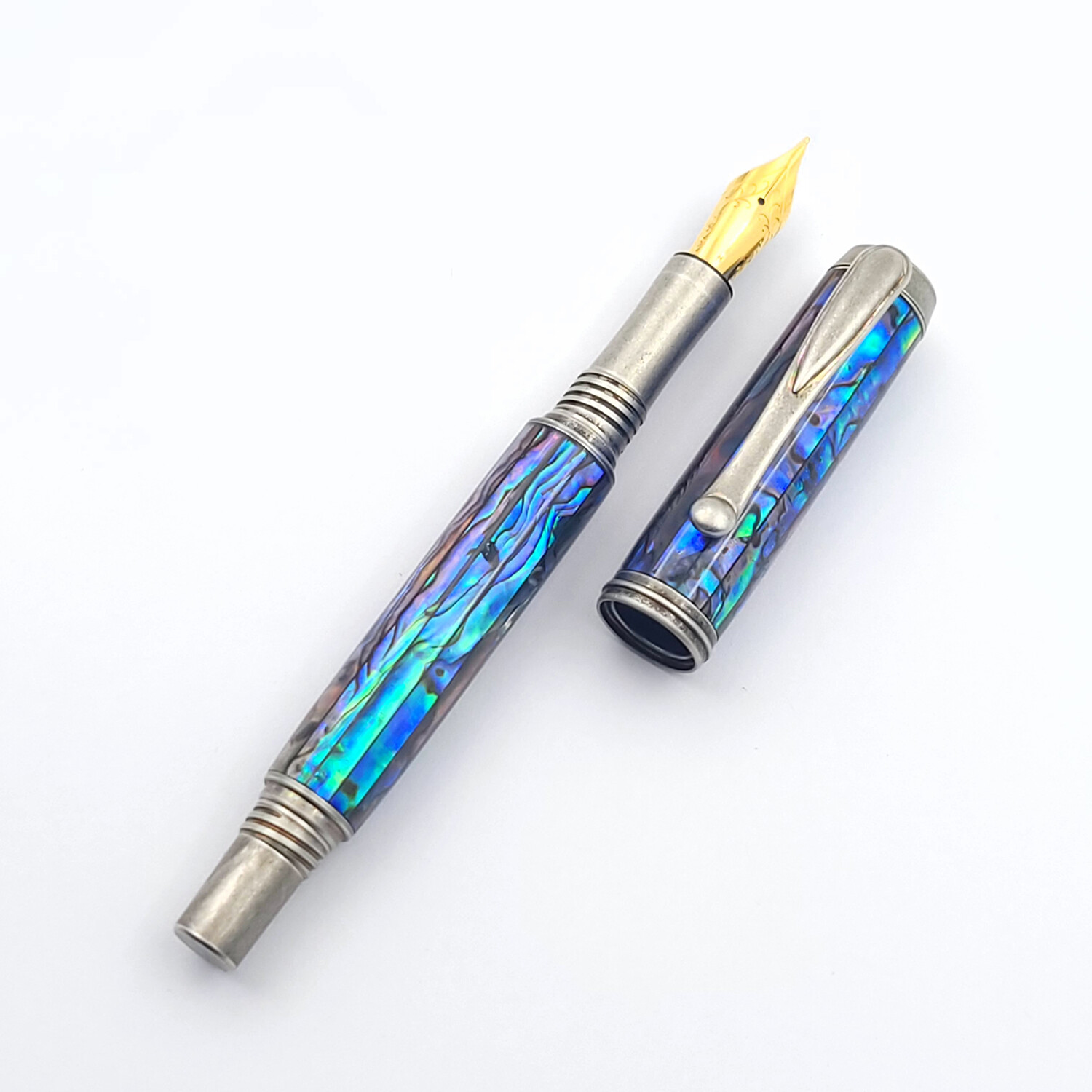 Ashhurst Abalone Shell Fountain Pen // Antique Pewter Woodnotch
