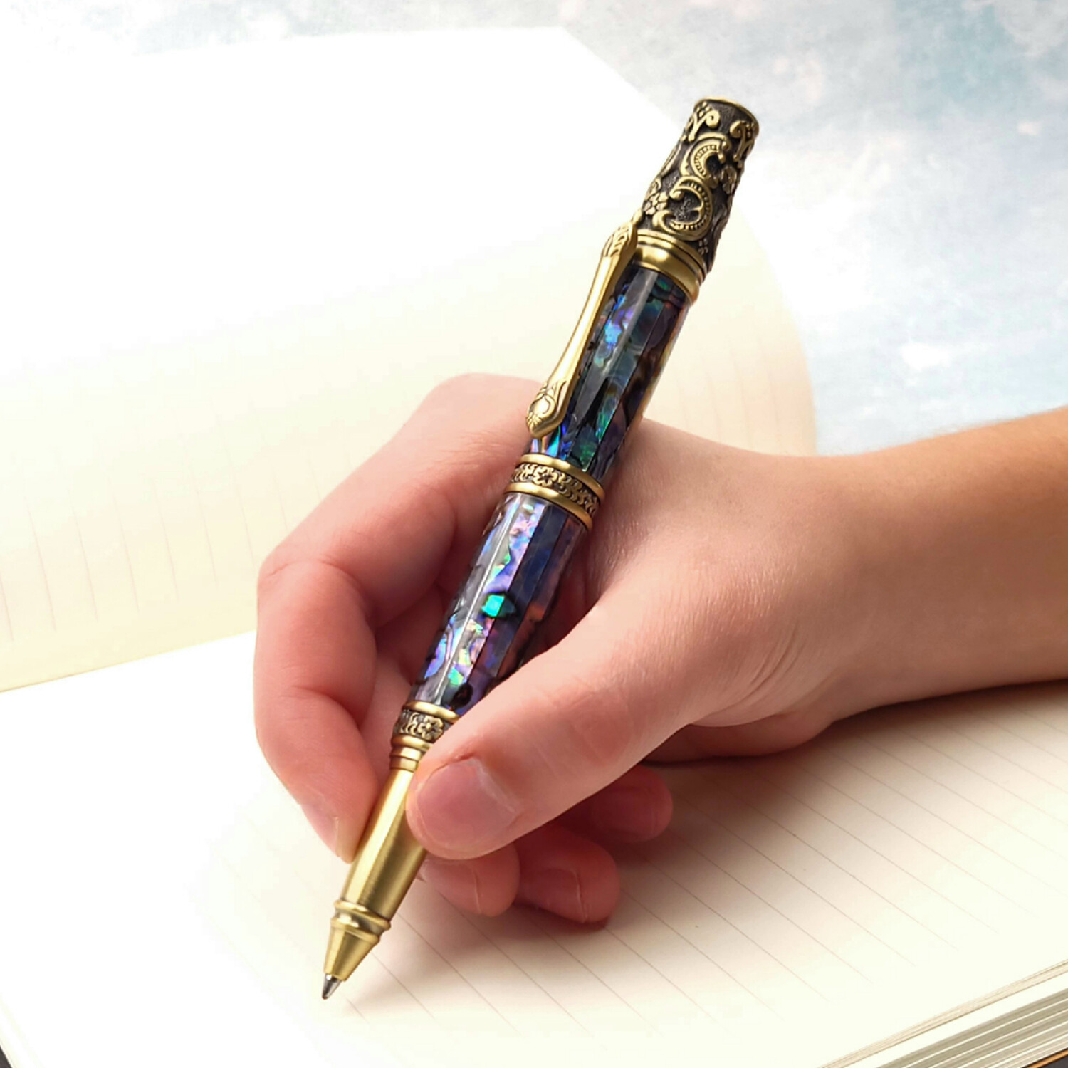 Queenstown Abalone Shell Ballpoint Twist Pen // Antique Brass