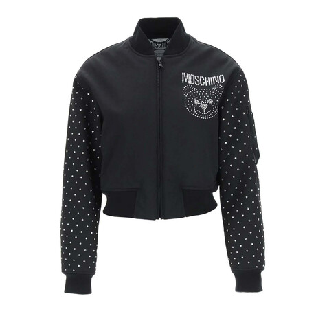 Crystal Teddy Bear Nylon Bomber Jacket // Black + Swarovski (XXS)