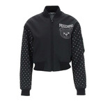Crystal Teddy Bear Nylon Bomber Jacket // Black + Swarovski (XXS)