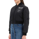 Crystal Teddy Bear Nylon Bomber Jacket // Black + Swarovski (XXS)