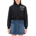 Crystal Teddy Bear Nylon Bomber Jacket // Black + Swarovski (XXS)