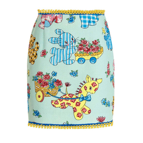 Calico Animals Piquet Mini Skirt // Light Blue + Multicolor (XXS)