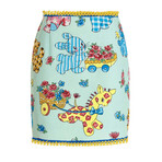 Calico Animals Piquet Mini Skirt // Light Blue + Multicolor (XXS)