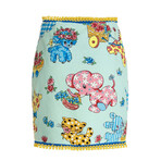 Calico Animals Piquet Mini Skirt // Light Blue + Multicolor (XXS)