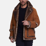 Fashion Shearling Inflatable Jacket // Suede Whiskey with Anthracite Wool (S)