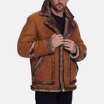 Fashion Shearling Inflatable Jacket // Suede Whiskey with Anthracite Wool (S)