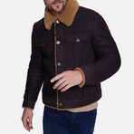Suede Casual Jacket // Washed Brown with Ginger Curly Wool (XS)