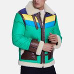 Inflatable Jacket // Cracked Brown + Green with Beige Curly Wool (S)