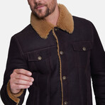 Suede Casual Jacket // Washed Brown with Ginger Curly Wool (XS)