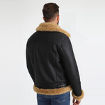 British Shearling Aviator Jacket // Silky Brown + Ginger Curly Wool (S)