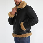 British Shearling Aviator Jacket // Silky Brown + Ginger Curly Wool (S)
