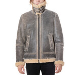 Shearling Aviator Jacket // Distressed Gray + Beige Curly Wool (XS)