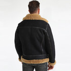 British Shearling Aviator Jacket V1 // Washed Brown + Ginger Curly Wool (S)