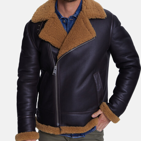 Shearling Pilot Jacket // Silky Brown + Ginger Curly Wool (XS)
