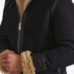 British Shearling Aviator Jacket V1 // Washed Brown + Ginger Curly Wool (S)