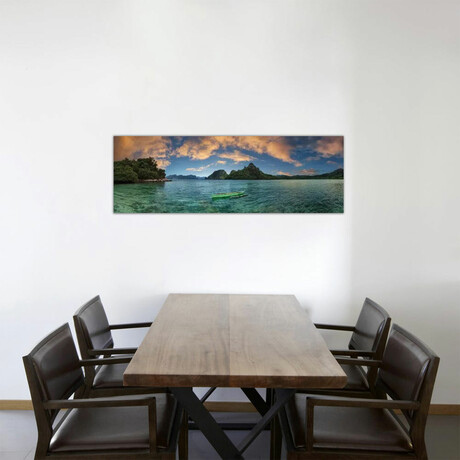 Boat In Lagoon With Mountain In The Background, El Nido, Palawan, Philippines by Panoramic Images (12"H x 36"W x 1.5"D)