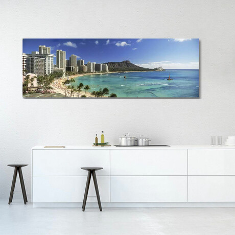 Buildings Along the Coastline Diamond Head, Waikiki Beach, Oahu, Honolulu, Hawaii, USA by Panoramic Images (12"H x 36"W x 1.5"D)