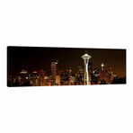 Seattle Panoramic Skyline Cityscape (Night) by Unknown Artist (12"H x 36"W x 1.5"D)