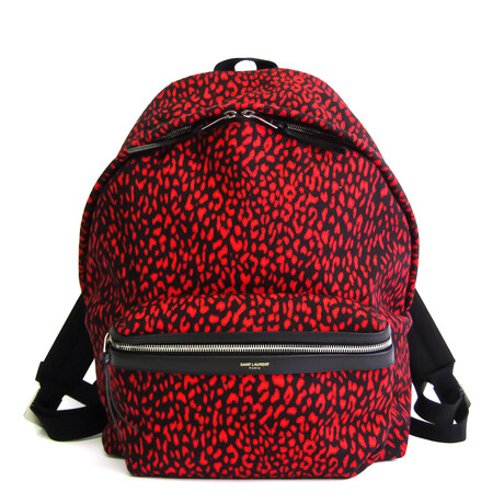 Saint Laurent // Leopard Backpack // Black + Red // Pre-Owned