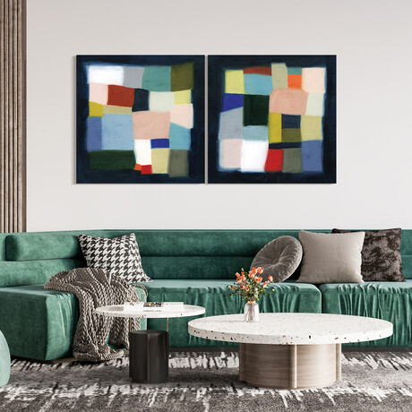 Chromatic Cube I&II Frameless // Free Floating Reverse Printed Tempered Glass Wall Art // Set of 2