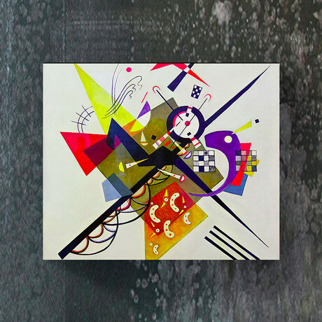 Kandinsky Series Glass Print // Gold Square & Red Abstract (20"H x 16"W x 0.5"D)