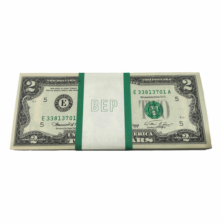 1976 Small Size $2 Federal Reserve Notes // BEP $200 // Pack of 100 // Sequential Serial Number Notes