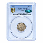 1873 Three Cent Nickel // PCGS & CAC Certified MS65+ // Wood Presentation Box