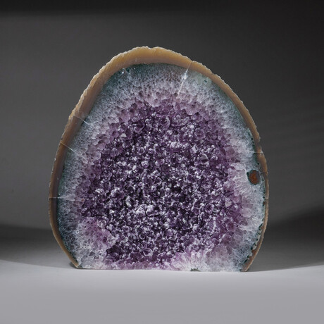 Genuine Banded Agate Geode with Amethyst Quartz Crystals and Calcite inclusions