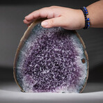 Genuine Banded Agate Geode with Amethyst Quartz Crystals and Calcite inclusions
