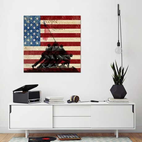 USA "Constitution" Flag (Iwo Jima War Memorial Background) by iCanvas (18"H x 18"W x 0.75"D)