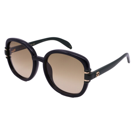 Women GG1068SA-003 Square Sunglasses // Black + Green + Brown