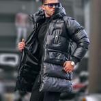 Long Stand Up Collar Down Jacket // Black (2XL)
