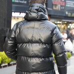 Long Stand Up Collar Down Jacket // Black (S)