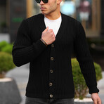Thick Knitted Buttoned Cardigan // Black (XL)