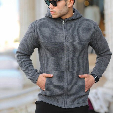 Zippered Hooded Knit Jacket // Smoked (S)
