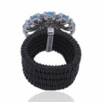 Roberto De Meglio // Sterling Silver Diamond + Light Blue Quartz Flexible Ring // Ring Size: 6.25-8 // Pre-Owned