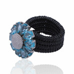 Roberto De Meglio // Sterling Silver Diamond + Light Blue Quartz Flexible Ring // Ring Size: 6.25-8 // Pre-Owned
