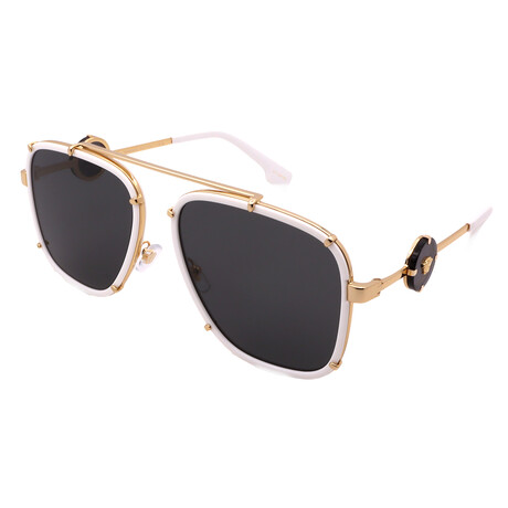 Versace // Men's VE2233-147187 Square Non-Polarized Sunglasses // White Gold + Dark Gray