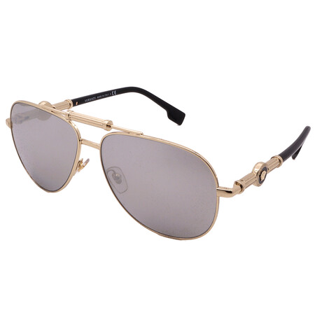 Versace // Unisex VE2236-12526G Aviator Non-Polarized Sunglasses // Pale Gold + Light Gray