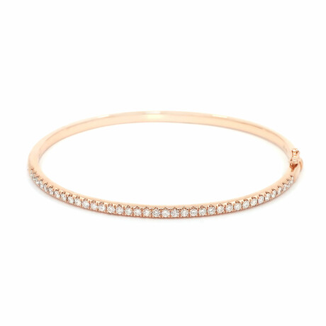 18K Rose Gold Diamond Bangle Bracelet // 6.75" // New
