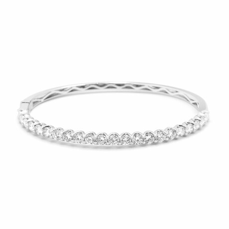 18K White Gold Diamond Bangle Bracelet // 6.5" // New