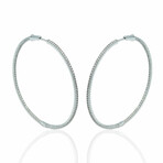18K White Gold Diamond Hoop Earrings // 2" // New