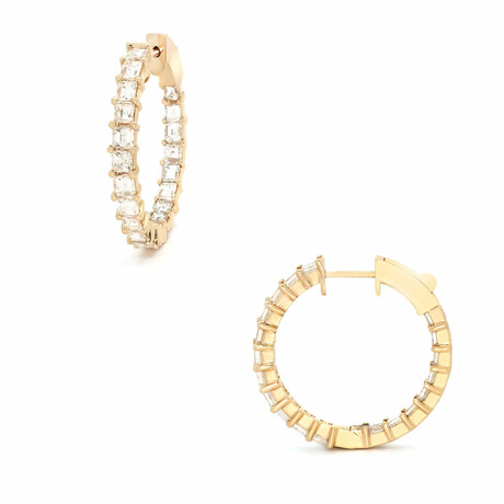 18K Yellow Gold Diamond Hoop Earrings // New