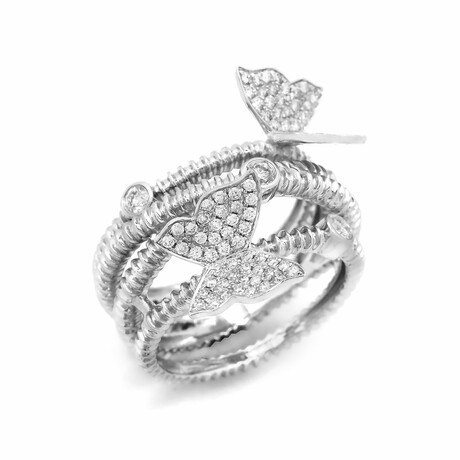 18K White Gold Diamond Butterfly Ring // Ring Size: 7.25 // New